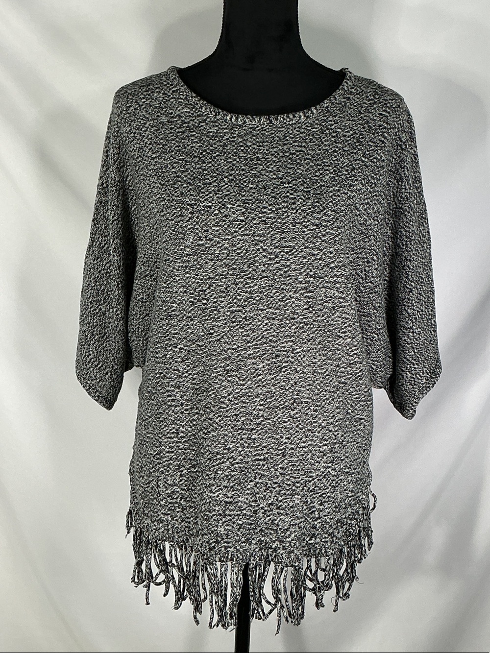 NY Collection Gray Marled Knit Fringe Poncho Women's Size XL